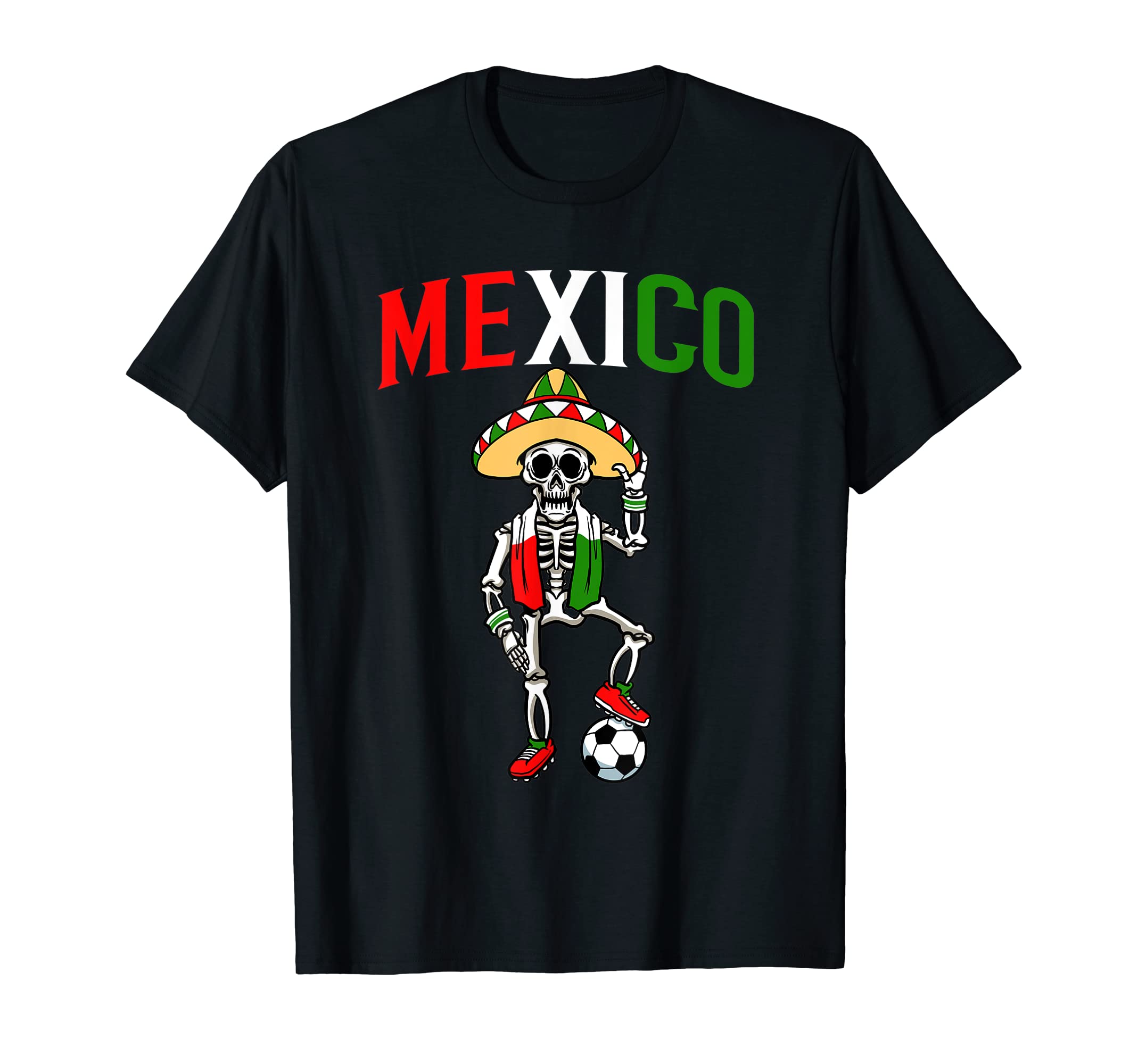 Mexican Soccer Player Sombrero Skeleton T-Shirt - Aesthetic Graphic Unisex - T-Shirt, Sweatshirt, Hoodie