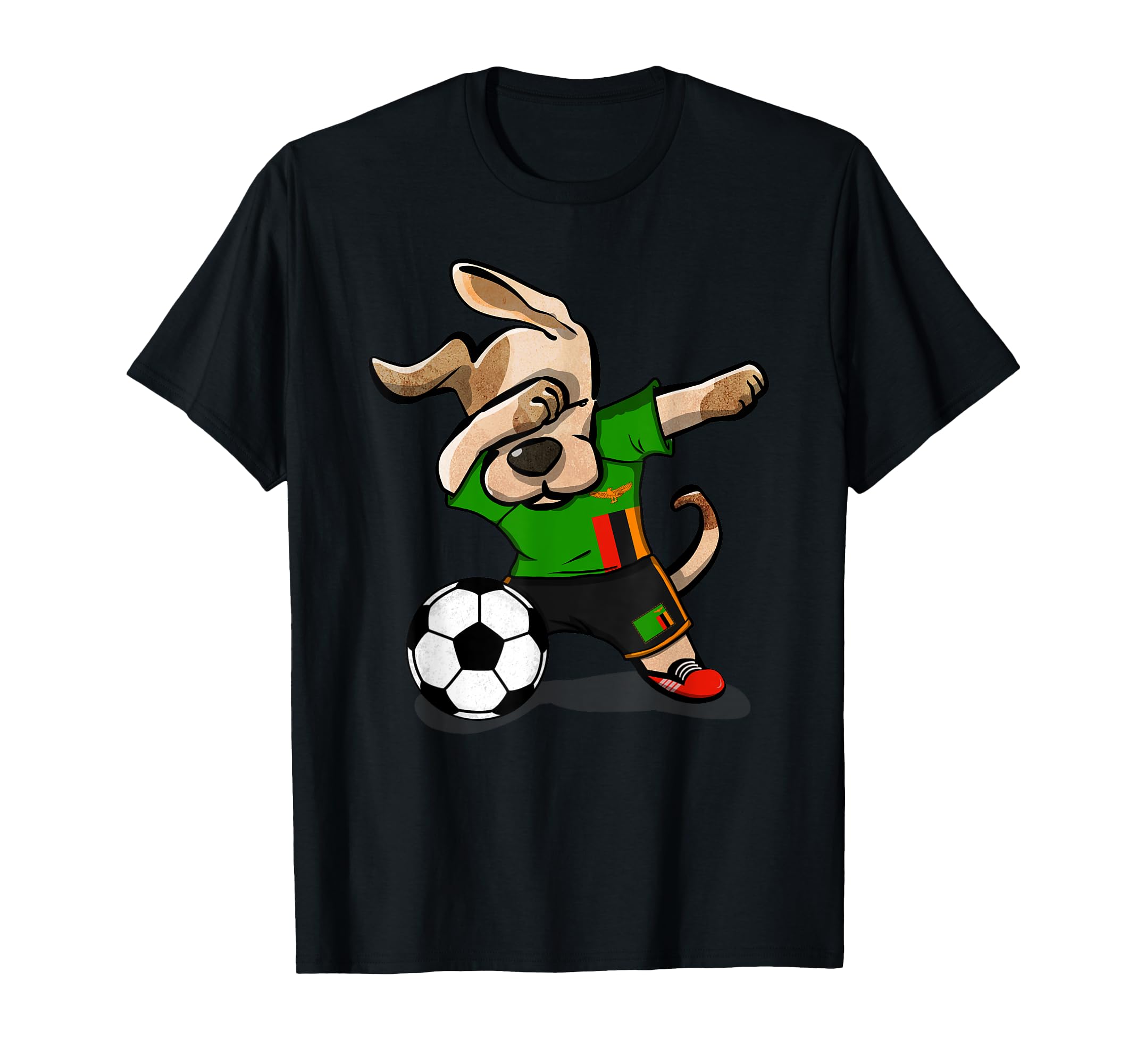Dabbing Dog Zambia Soccer Fans Jersey T-Shirt - Custom Art Print Unisex - T-Shirt, Sweatshirt, Hoodie