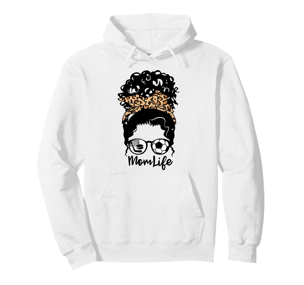 Mom Life Messy Bun Curly Hair Hockey Hoodie - Minimalist Print Men Women - T-Shirt, Sweatshirt, Hoodie