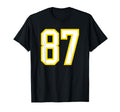Yellow White Sports Team Number 87 T-Shirt - Unique Graphic for Adults - T-Shirt, Sweatshirt, Hoodie