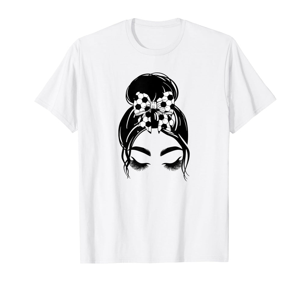 Messy Bun Sports Fan Team Soccer Bow T-Shirt - Aesthetic Graphic Men Women - T-Shirt, Sweatshirt, Hoodie