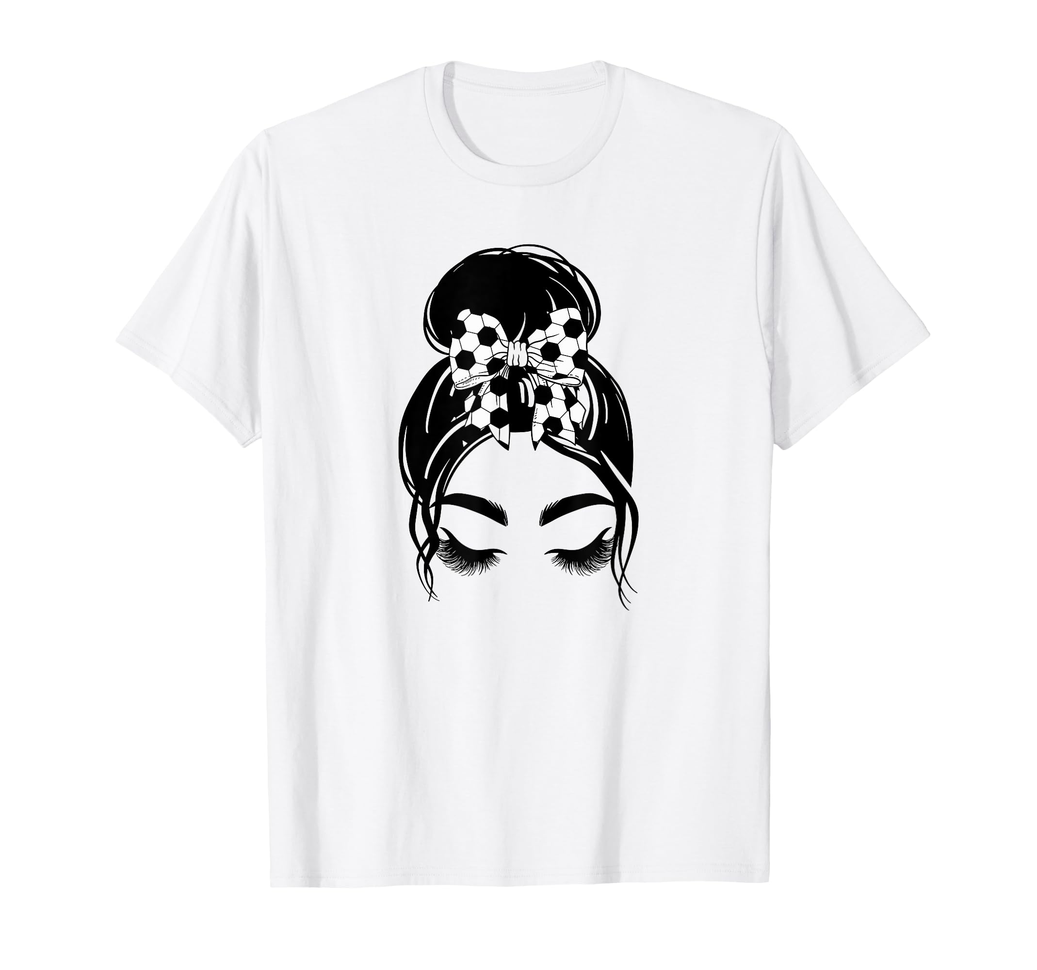 Messy Bun Sports Fan Team Soccer Bow T-Shirt - Aesthetic Graphic Men Women - T-Shirt, Sweatshirt, Hoodie