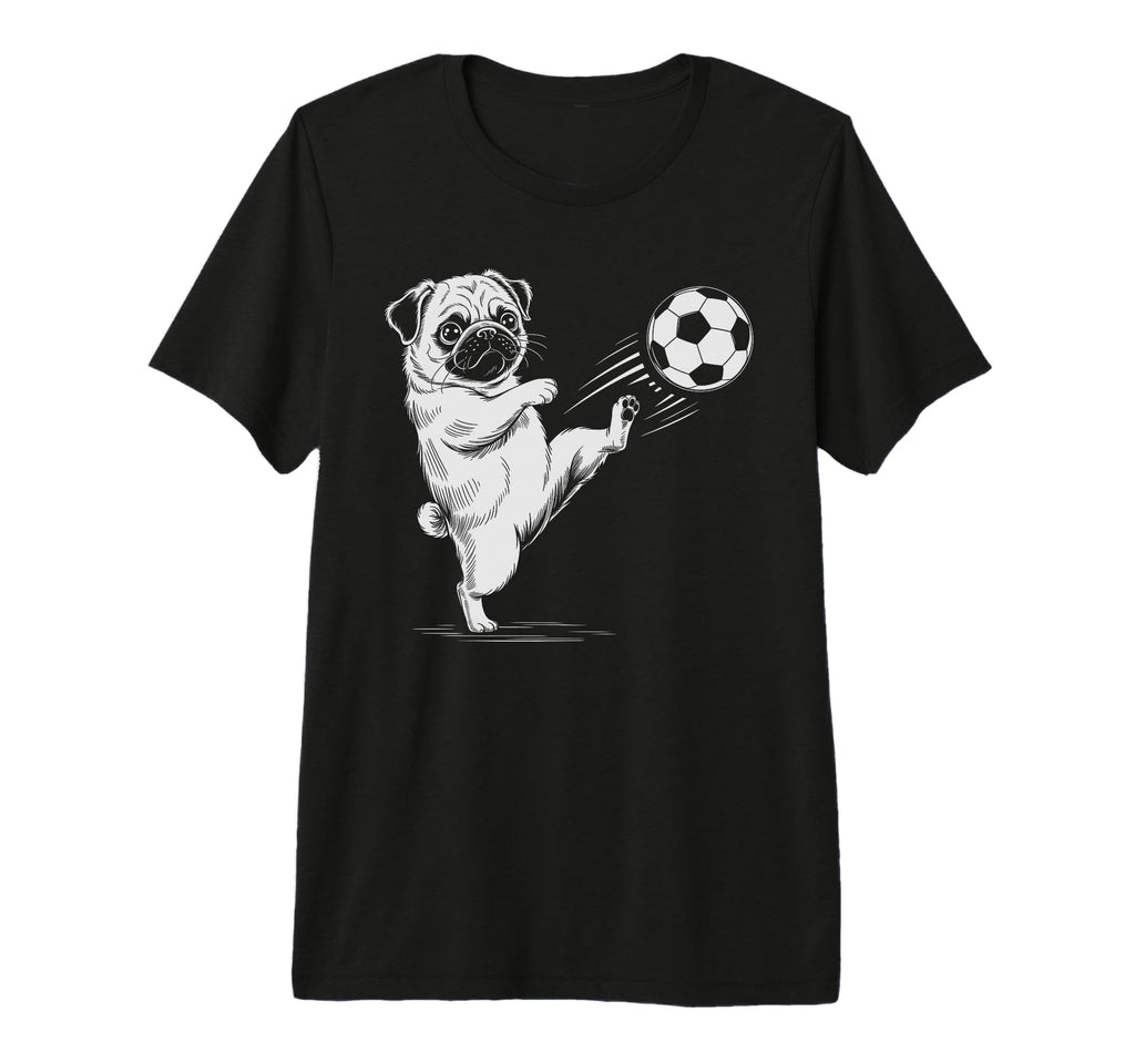 Kawaii Soccer Pug Ball Scoring Dog Score T-Shirt - Custom Art Print Unisex - T-Shirt, Sweatshirt, Hoodie
