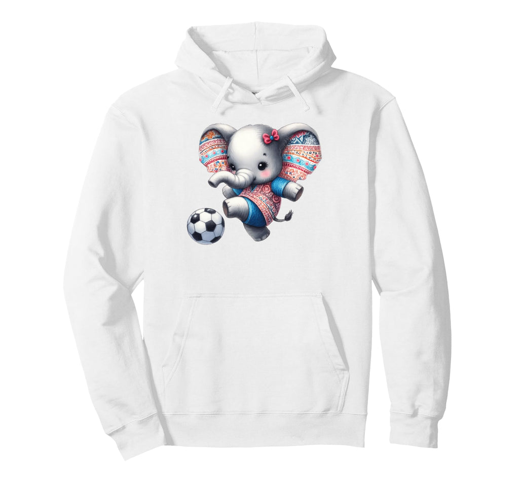 Elephant Kicking Soccer Ball Cartoon Hoodie - Minimalist Print for Adults - T-Shirt, Sweatshirt, Hoodie