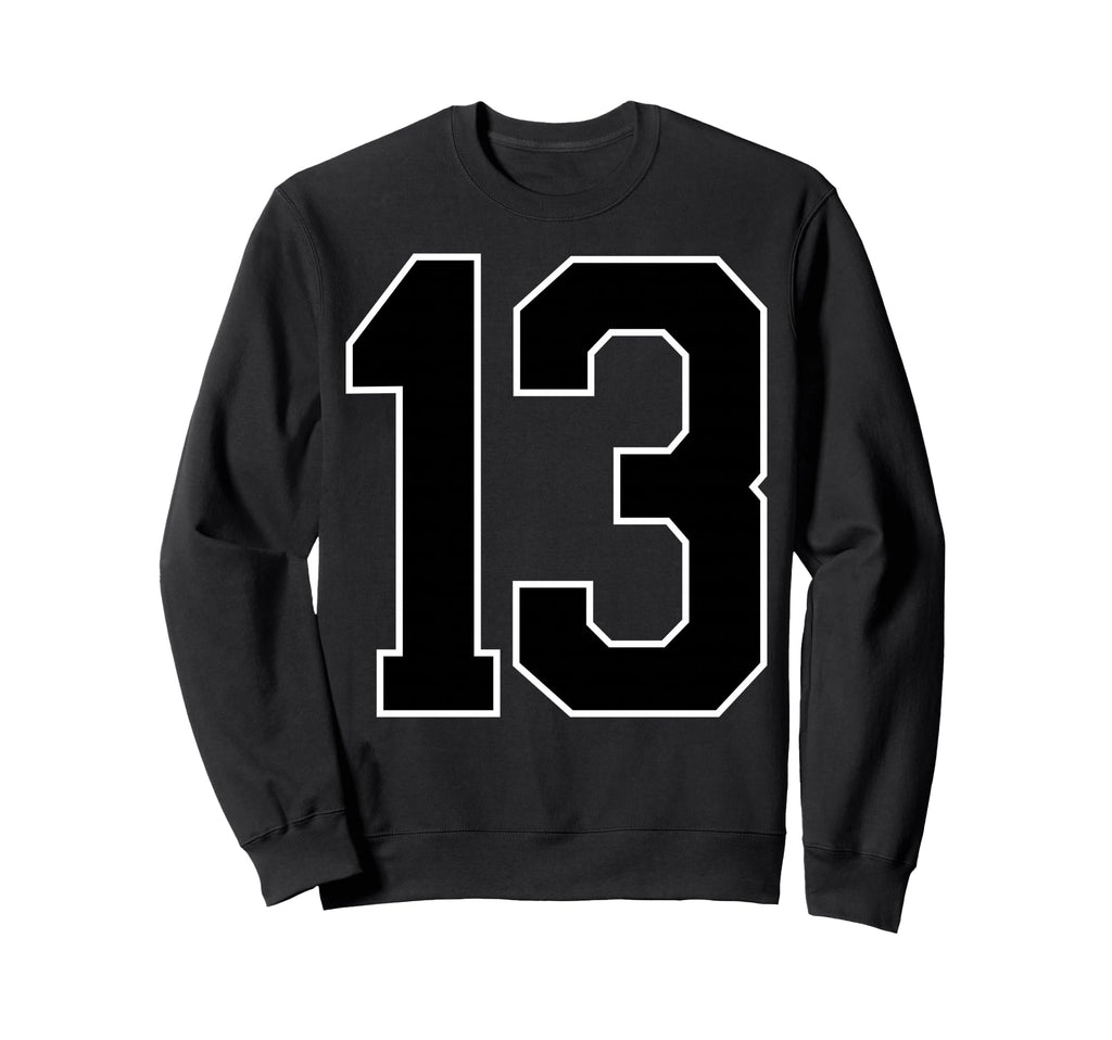 Black Sports Team Number 13 Fan Sweatshirt - Unique Graphic Unisex - T-Shirt, Sweatshirt, Hoodie