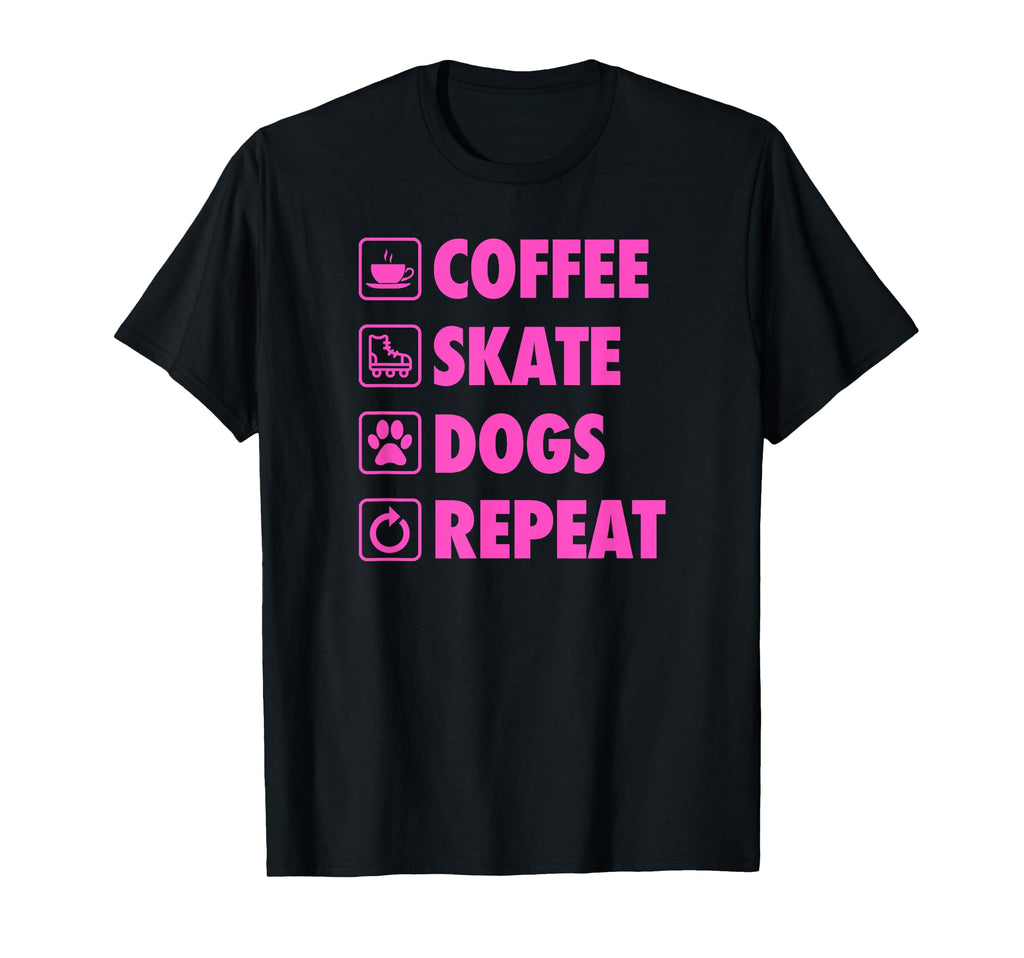 Coffee Skate Dogs Repeat Roller Skating T-Shirt - Minimalist Print Unisex - T-Shirt, Sweatshirt, Hoodie