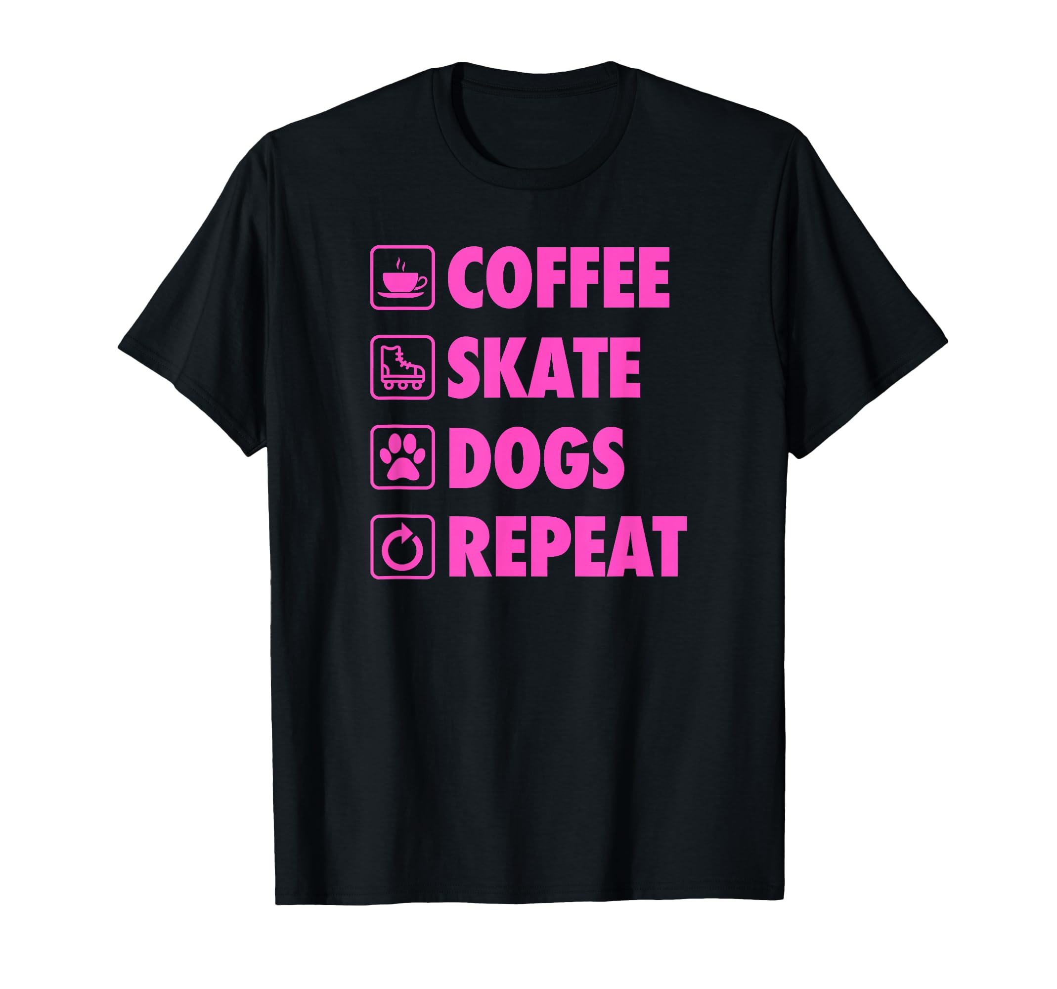 Coffee Skate Dogs Repeat Roller Skating T-Shirt - Minimalist Print Unisex - T-Shirt, Sweatshirt, Hoodie