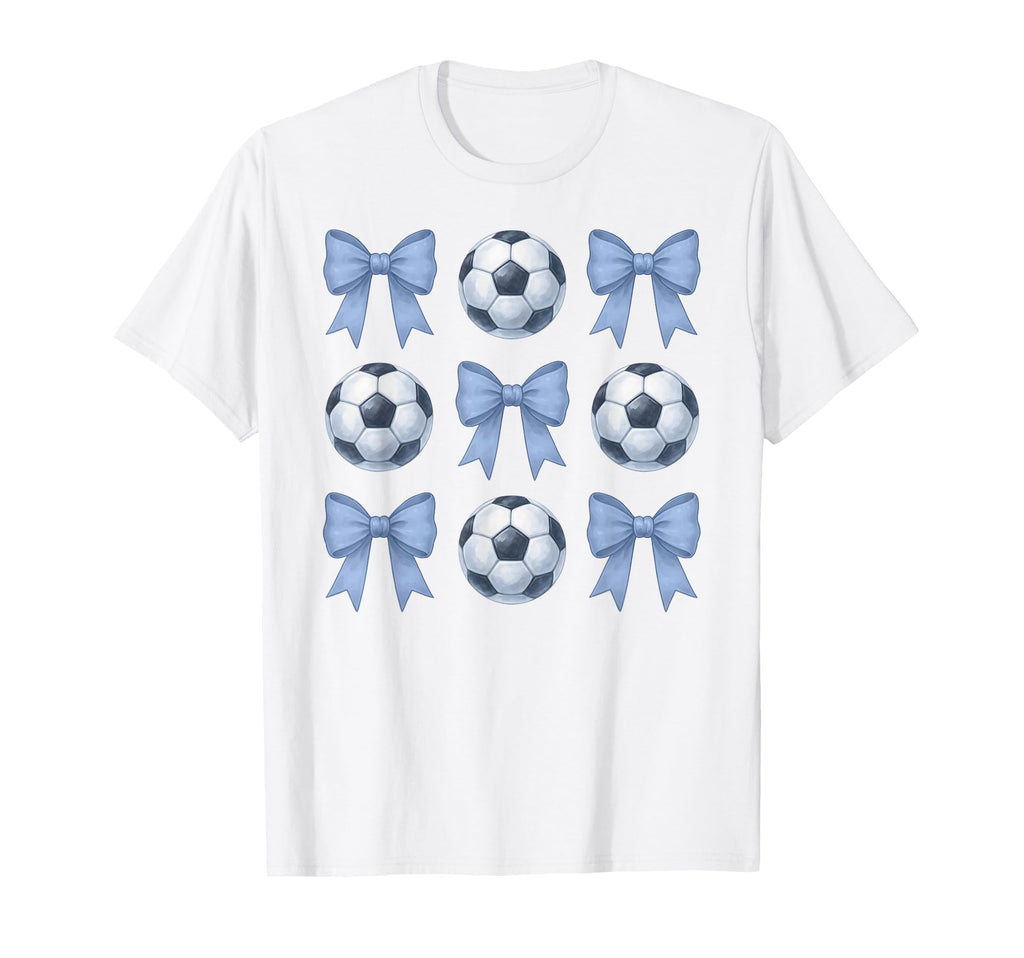 Soccer Coquette Toile Blue Bow T-Shirt - Casual Everyday Wear Men Women - T-Shirt, Sweatshirt, Hoodie