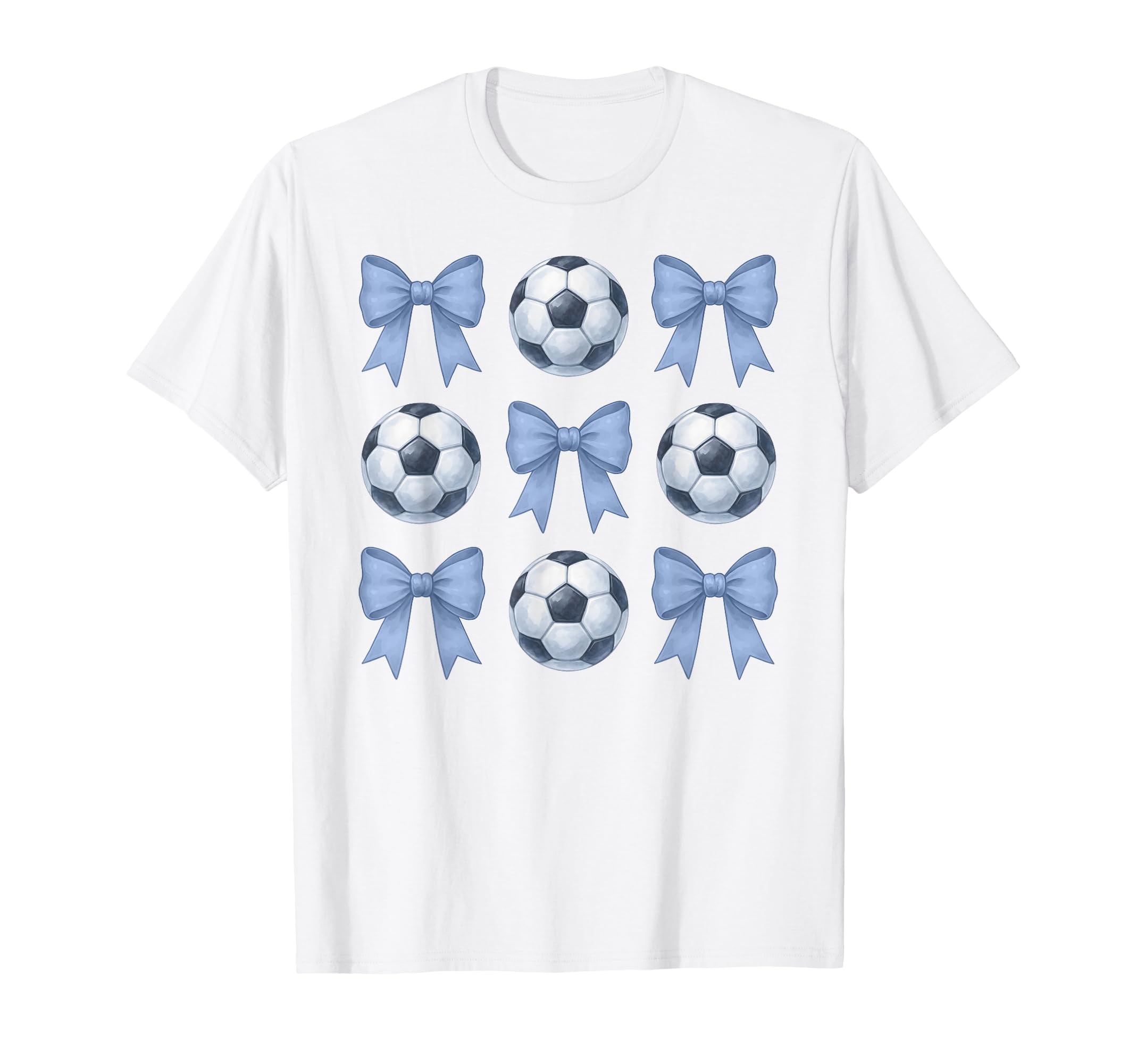 Soccer Coquette Toile Blue Bow T-Shirt - Casual Everyday Wear Men Women - T-Shirt, Sweatshirt, Hoodie