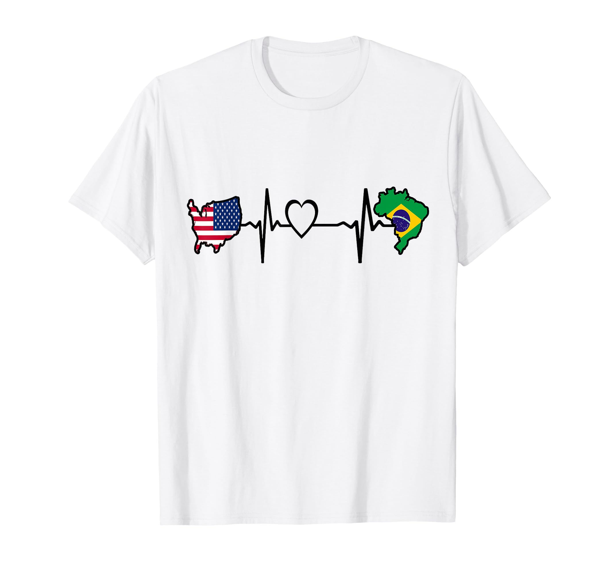 Usa Brazil Heartbeat Brazilian T-Shirt - Custom Art Print for Adults - T-Shirt, Sweatshirt, Hoodie