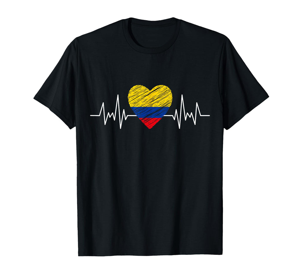Colombia Flag Heartbeat Pride Grunge T-Shirt - Novelty Apparel Men Women - T-Shirt, Sweatshirt, Hoodie