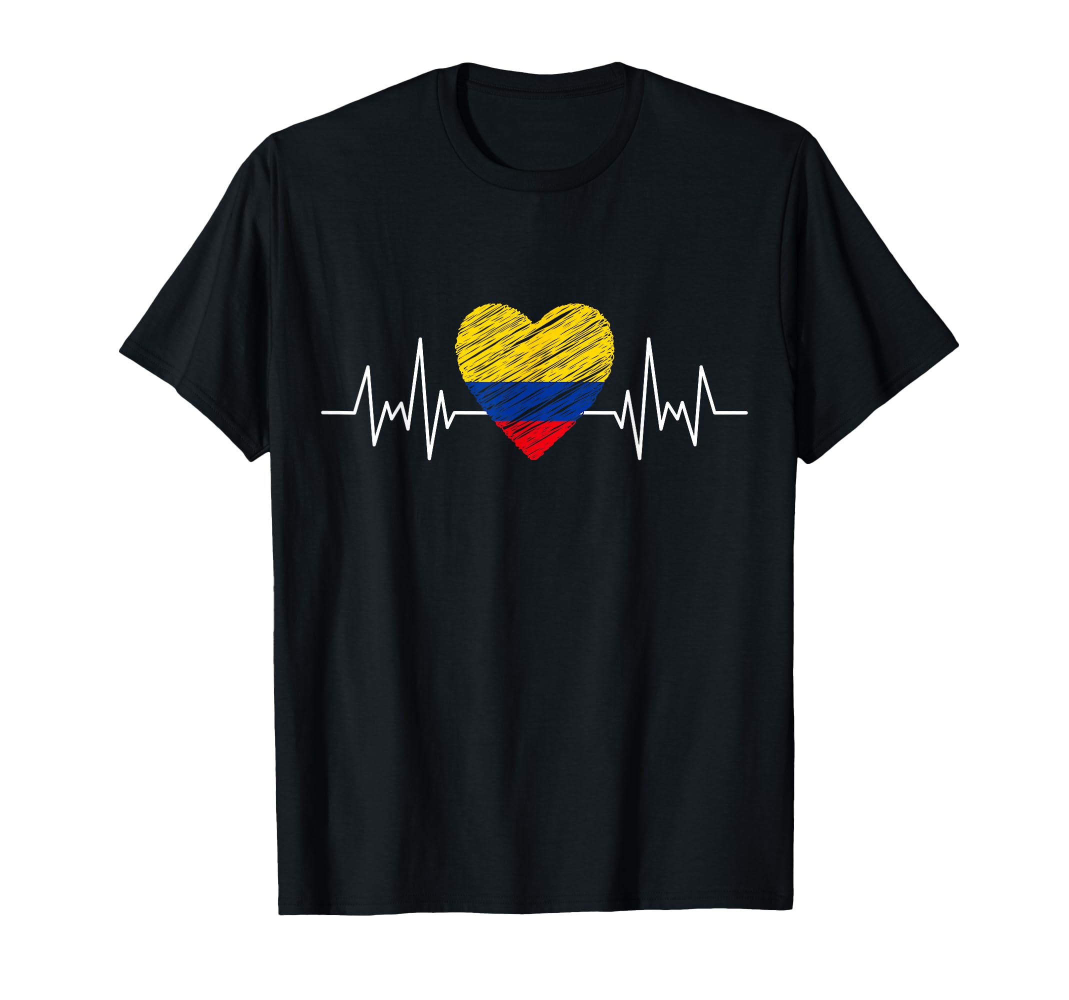 Colombia Flag Heartbeat Pride Grunge T-Shirt - Novelty Apparel Men Women - T-Shirt, Sweatshirt, Hoodie