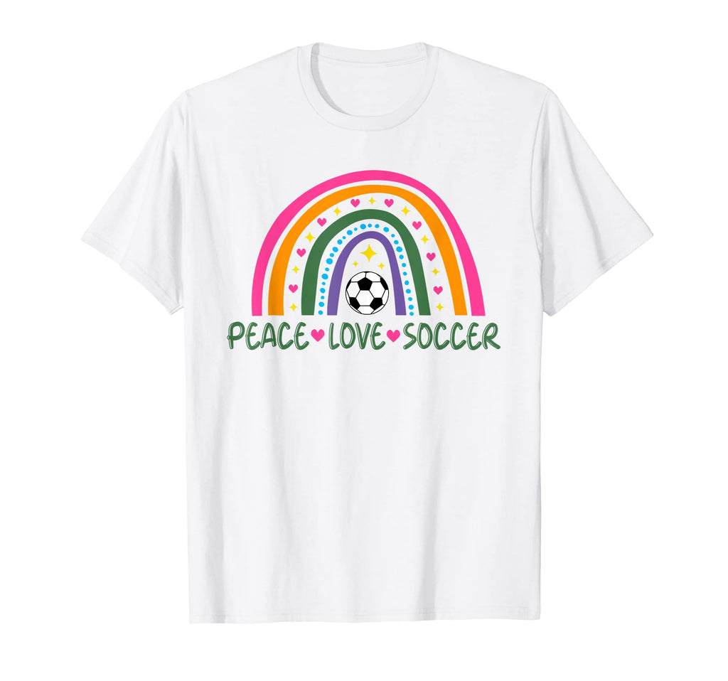 Peace Love Soccer Player Rainbow Teen T-Shirt - Unique Graphic Unisex - T-Shirt, Sweatshirt, Hoodie