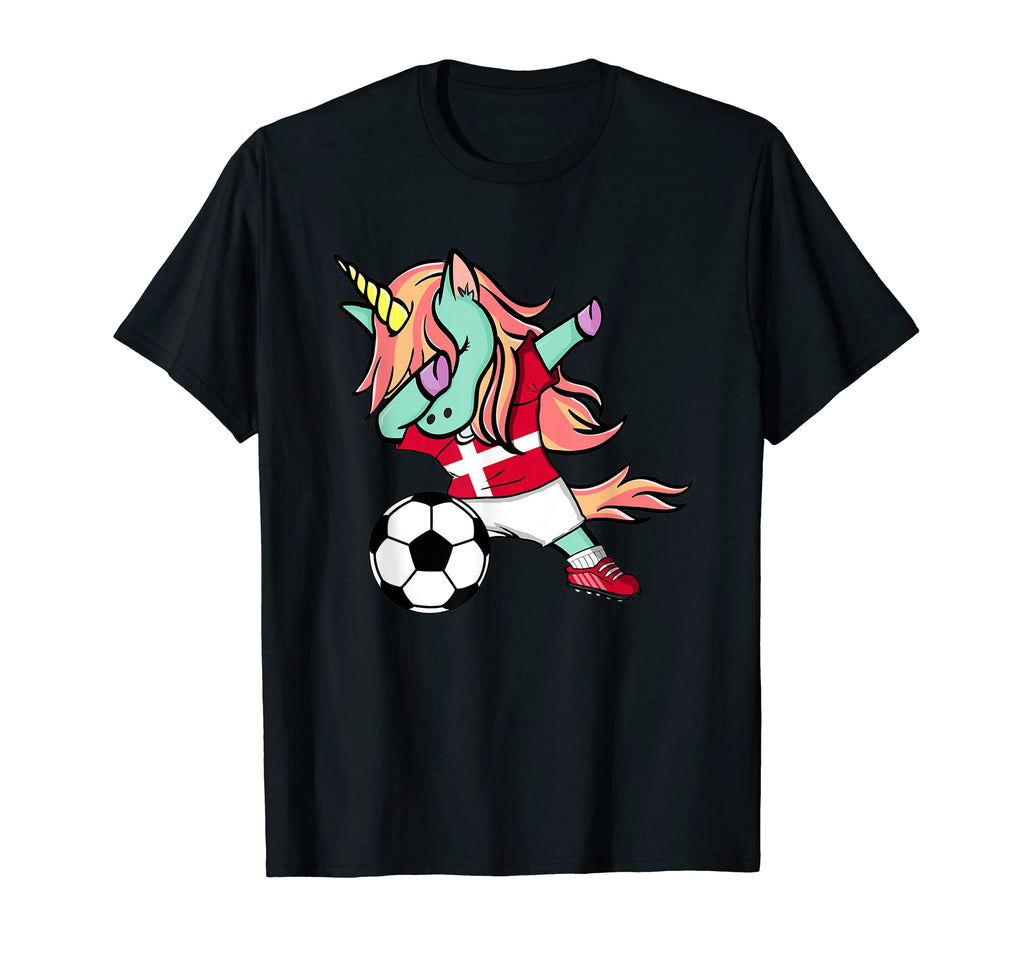 Dabbing Unicorn Denmark Soccer Fans T-Shirt - Fun Novelty Design Unisex - T-Shirt, Sweatshirt, Hoodie
