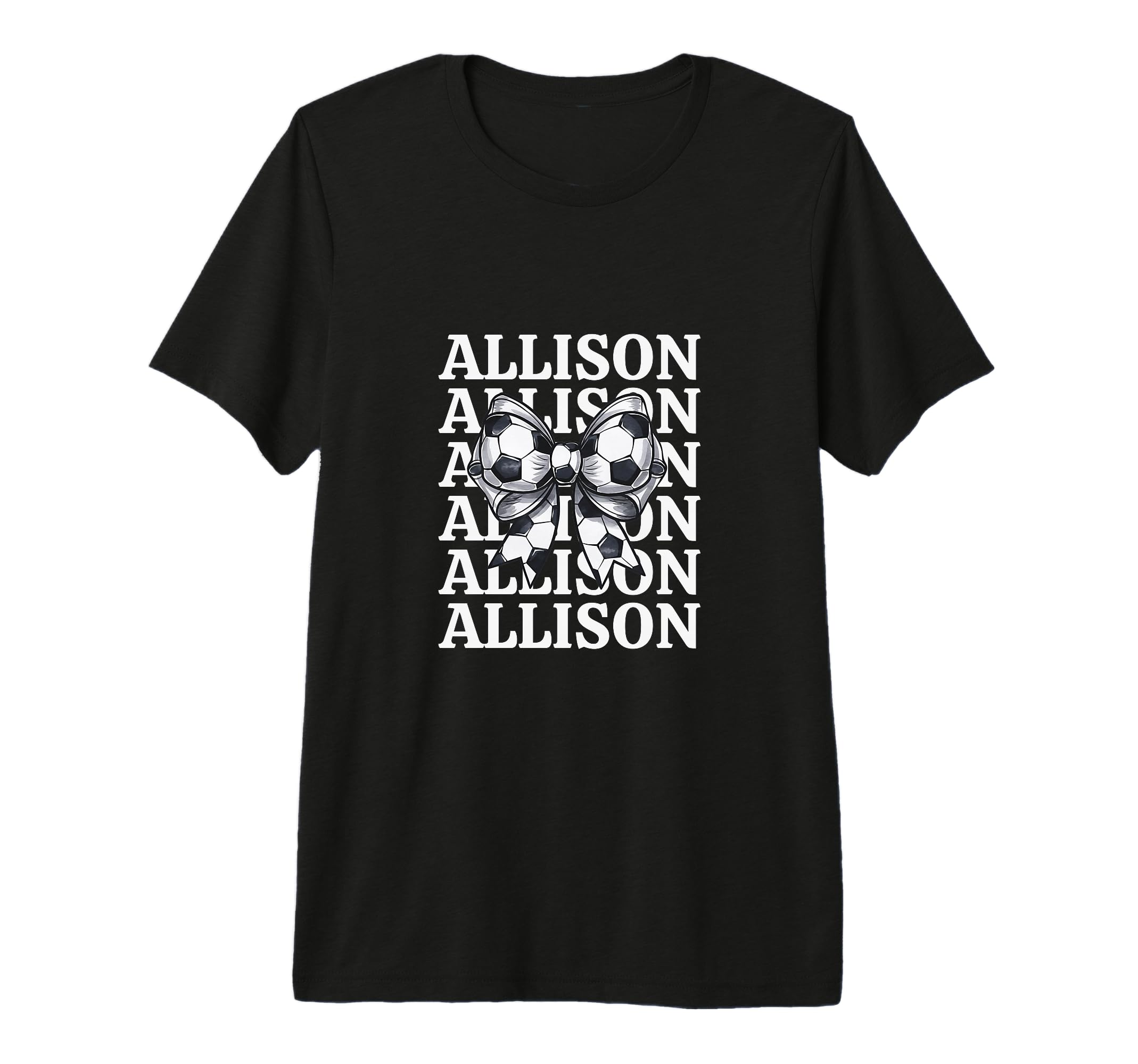 Allison Personalized Coquette Soccer Bow T-Shirt - Minimalist Print Unisex - T-Shirt, Sweatshirt, Hoodie