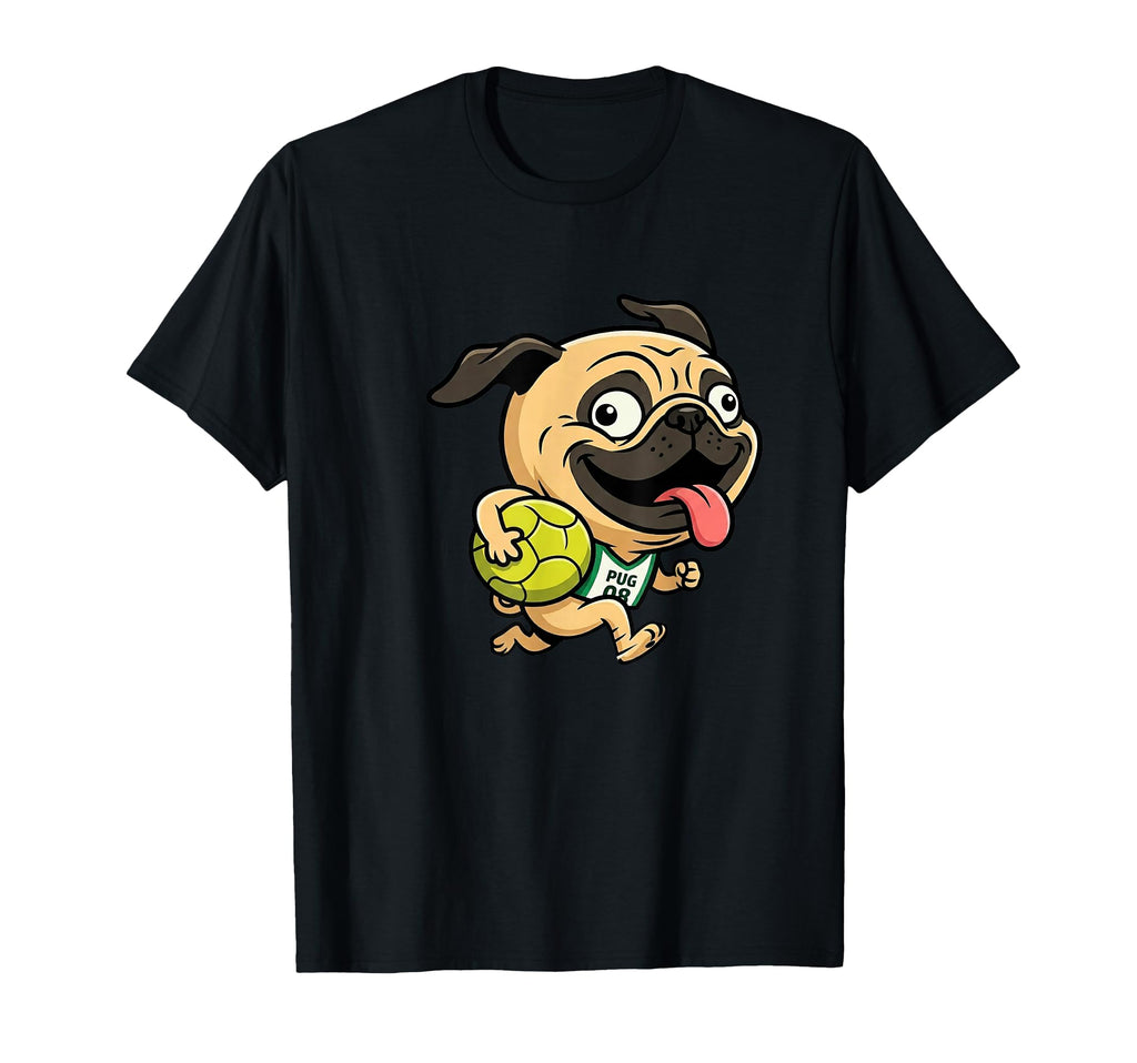 Pug 08 Soccer Pug Running Ball Cartoon T-Shirt - Custom Art Print Unisex - T-Shirt, Sweatshirt, Hoodie