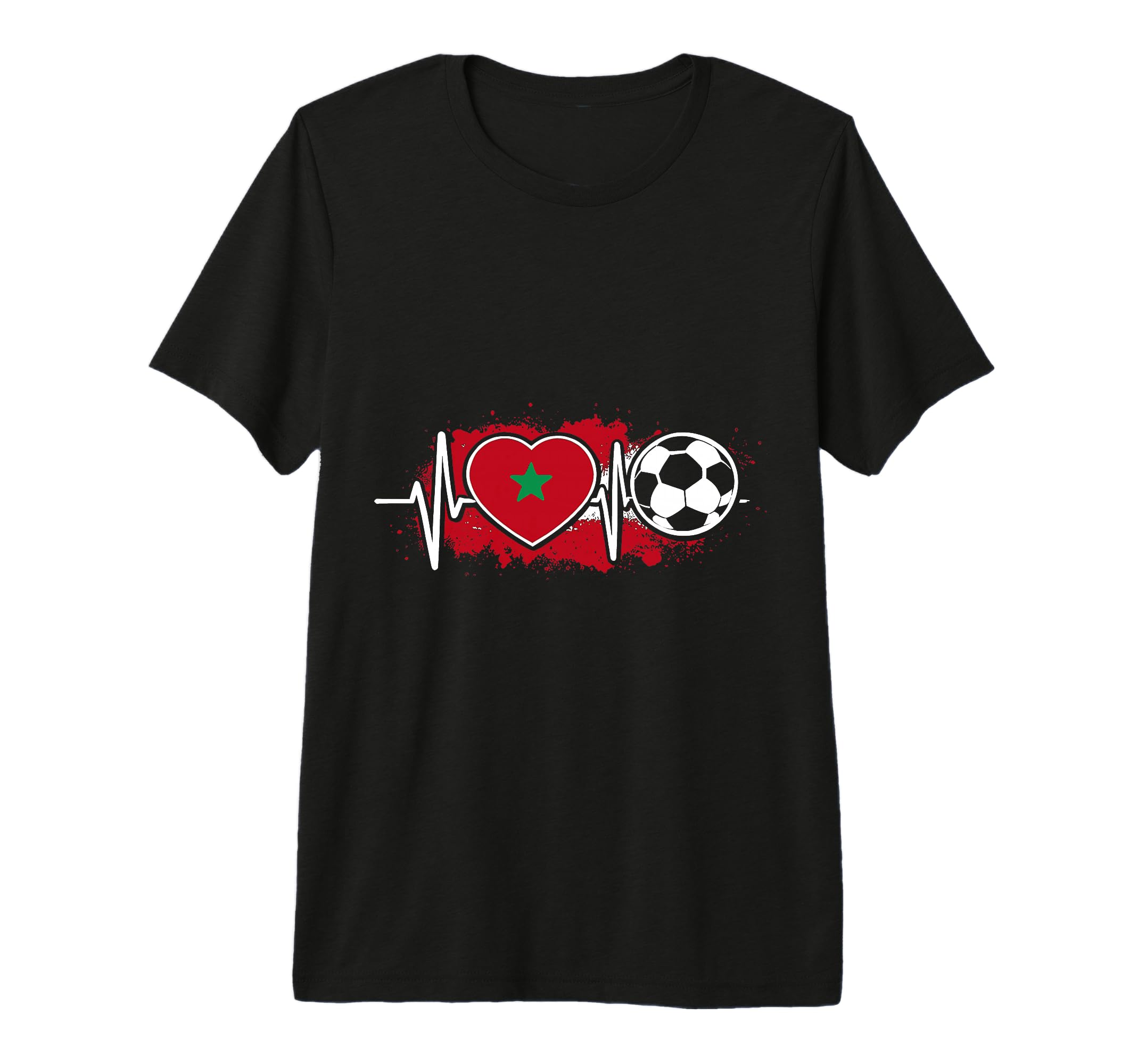 Soccer Pulse Moroccan Flag Heartbeat T-Shirt - Unique Graphic Men Women - T-Shirt, Sweatshirt, Hoodie