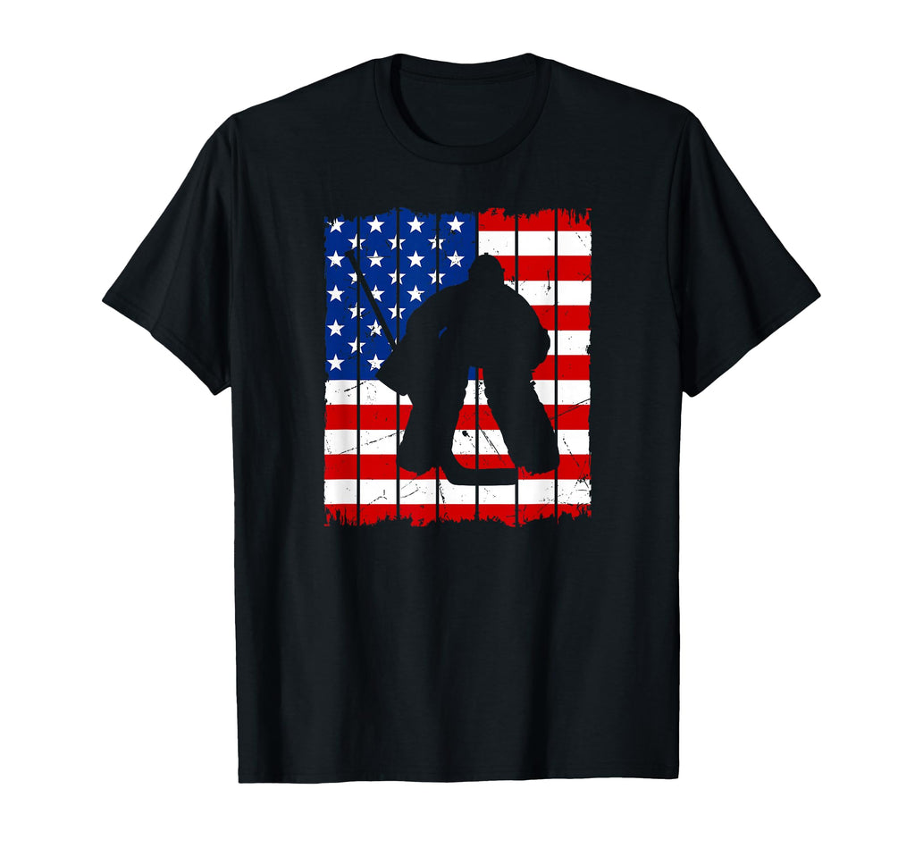 Ice Hockey Goalie Usa Flag Goalkeeper T-Shirt - Minimalist Print Men Women - T-Shirt, Sweatshirt, Hoodie