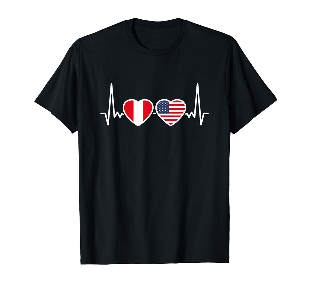 Peru Usa Heartbeat Flag American T-Shirt - Streetwear Style for Adults - T-Shirt, Sweatshirt, Hoodie
