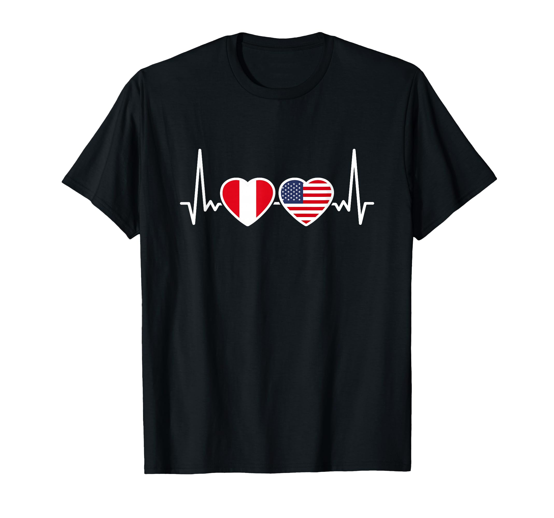 Peru Usa Heartbeat Flag American T-Shirt - Streetwear Style for Adults - T-Shirt, Sweatshirt, Hoodie
