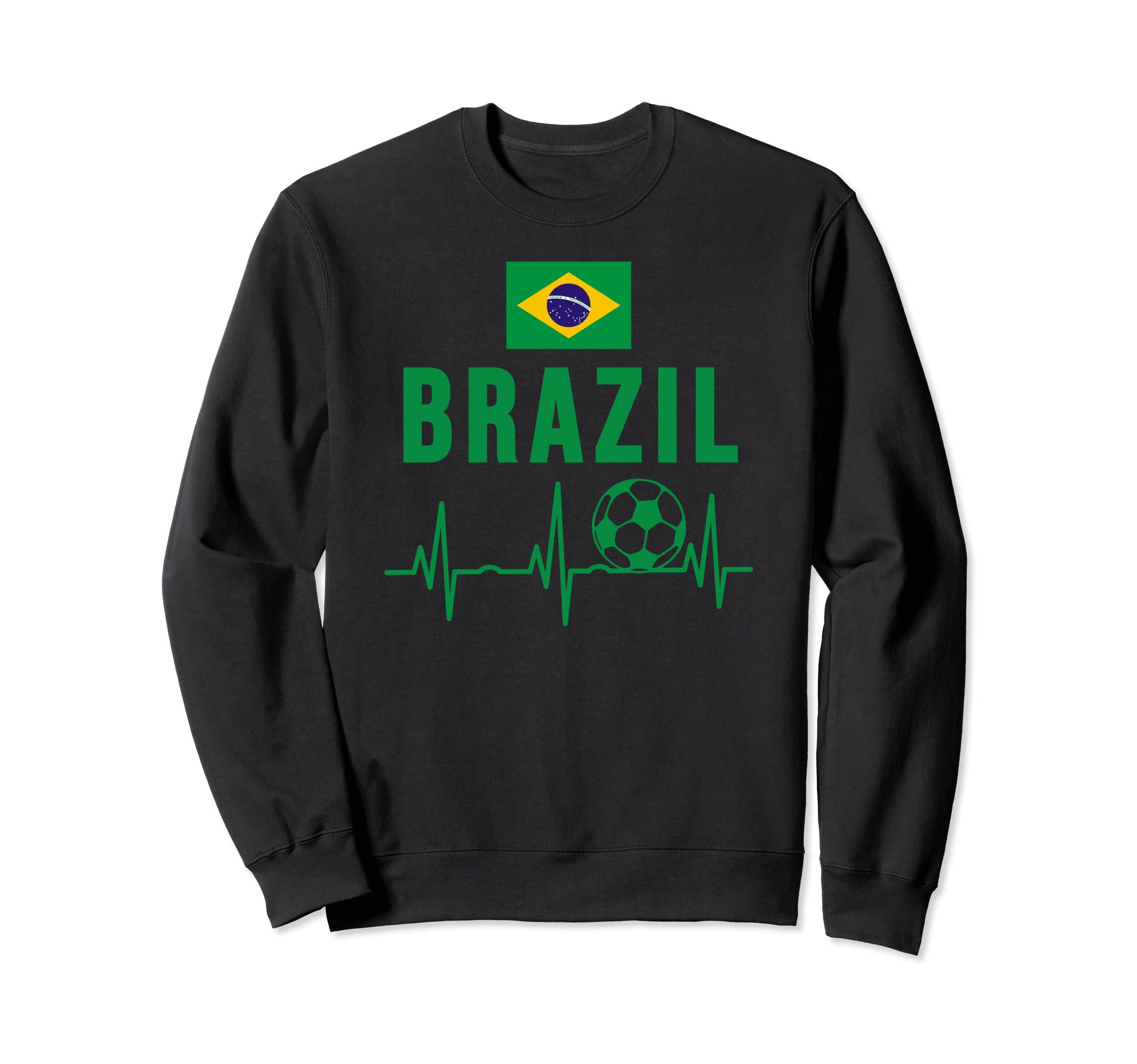 I Love Brazil Flag Soccer Ball Heartbeat Sweatshirt - Graphic Print Unisex - T-Shirt, Sweatshirt, Hoodie