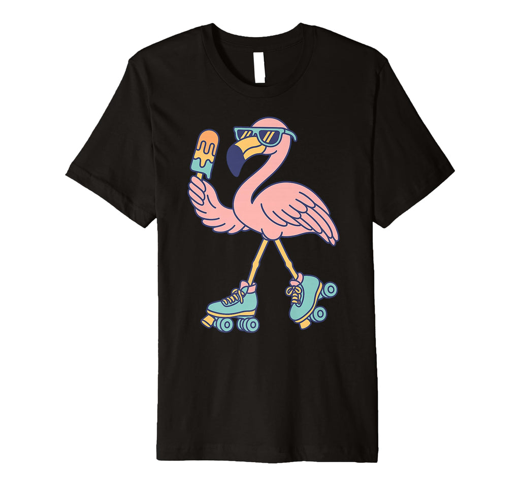 Flamingo Roller Skates Summer 80S Ice Cream T-Shirt - Trendy Graphic Unisex - T-Shirt, Sweatshirt, Hoodie