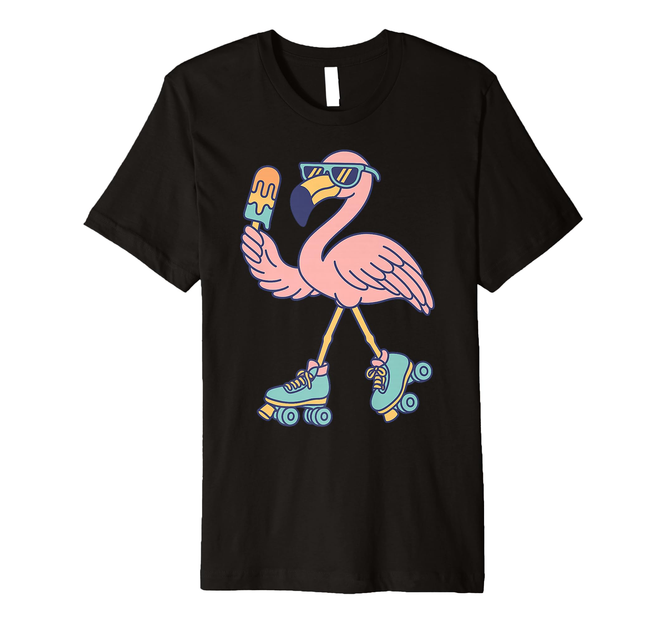 Flamingo Roller Skates Summer 80S Ice Cream T-Shirt - Trendy Graphic Unisex - T-Shirt, Sweatshirt, Hoodie