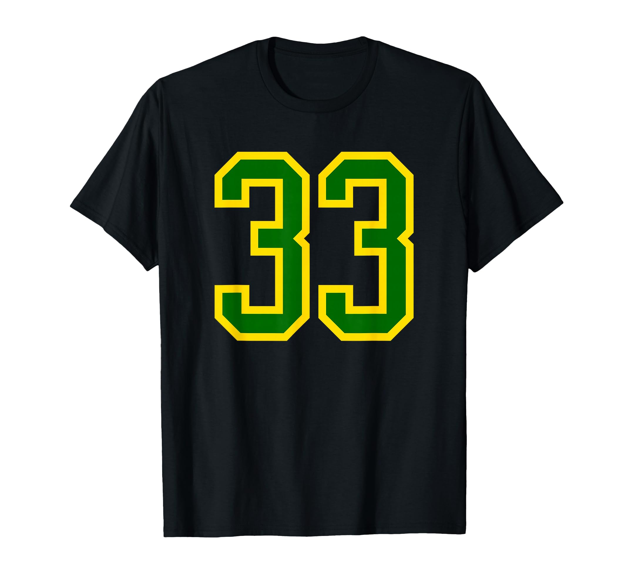 Green Yellow Sports Team Number 33 T-Shirt - Novelty Apparel for Adults - T-Shirt, Sweatshirt, Hoodie