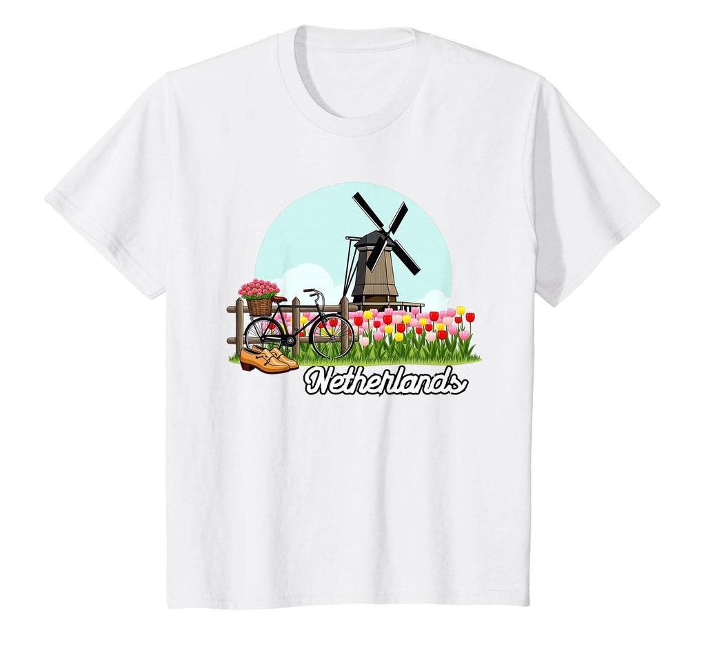 Dutch Windmill Tulip Fields T-Shirt - Fun Novelty Design Men Women - T-Shirt, Sweatshirt, Hoodie