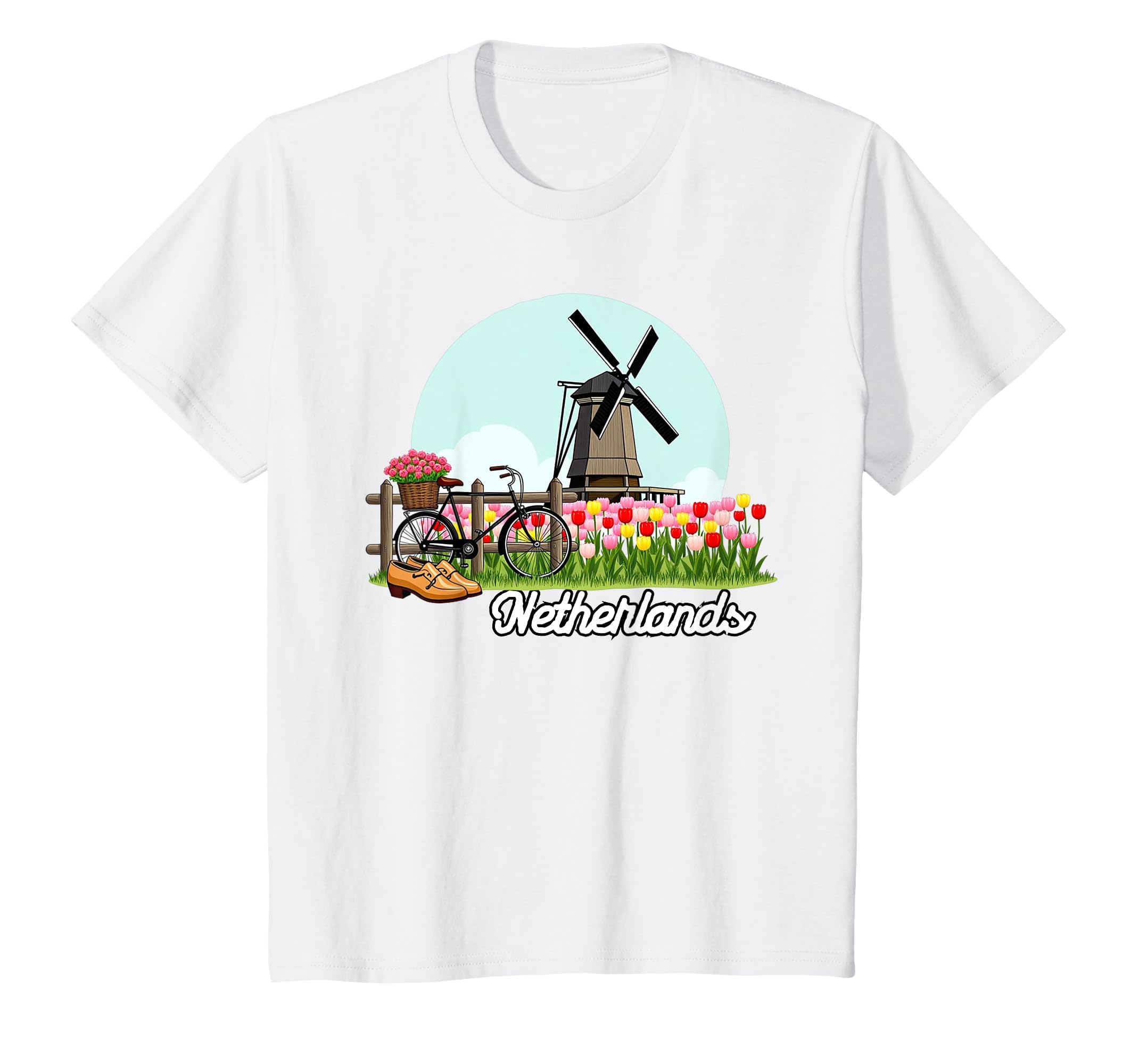 Dutch Windmill Tulip Fields T-Shirt - Fun Novelty Design Men Women - T-Shirt, Sweatshirt, Hoodie
