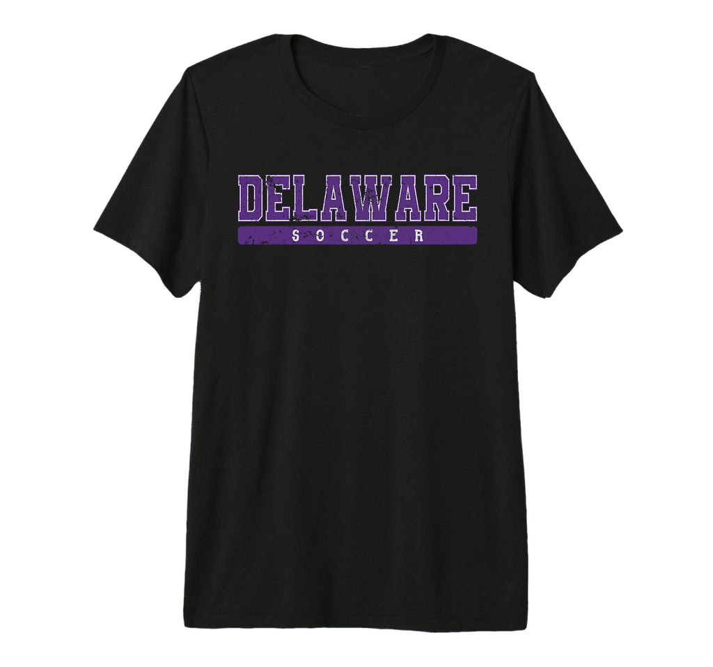 Delaware Soccer Purple Text Tri Blend T-Shirt - Minimalist Print Unisex - T-Shirt, Sweatshirt, Hoodie