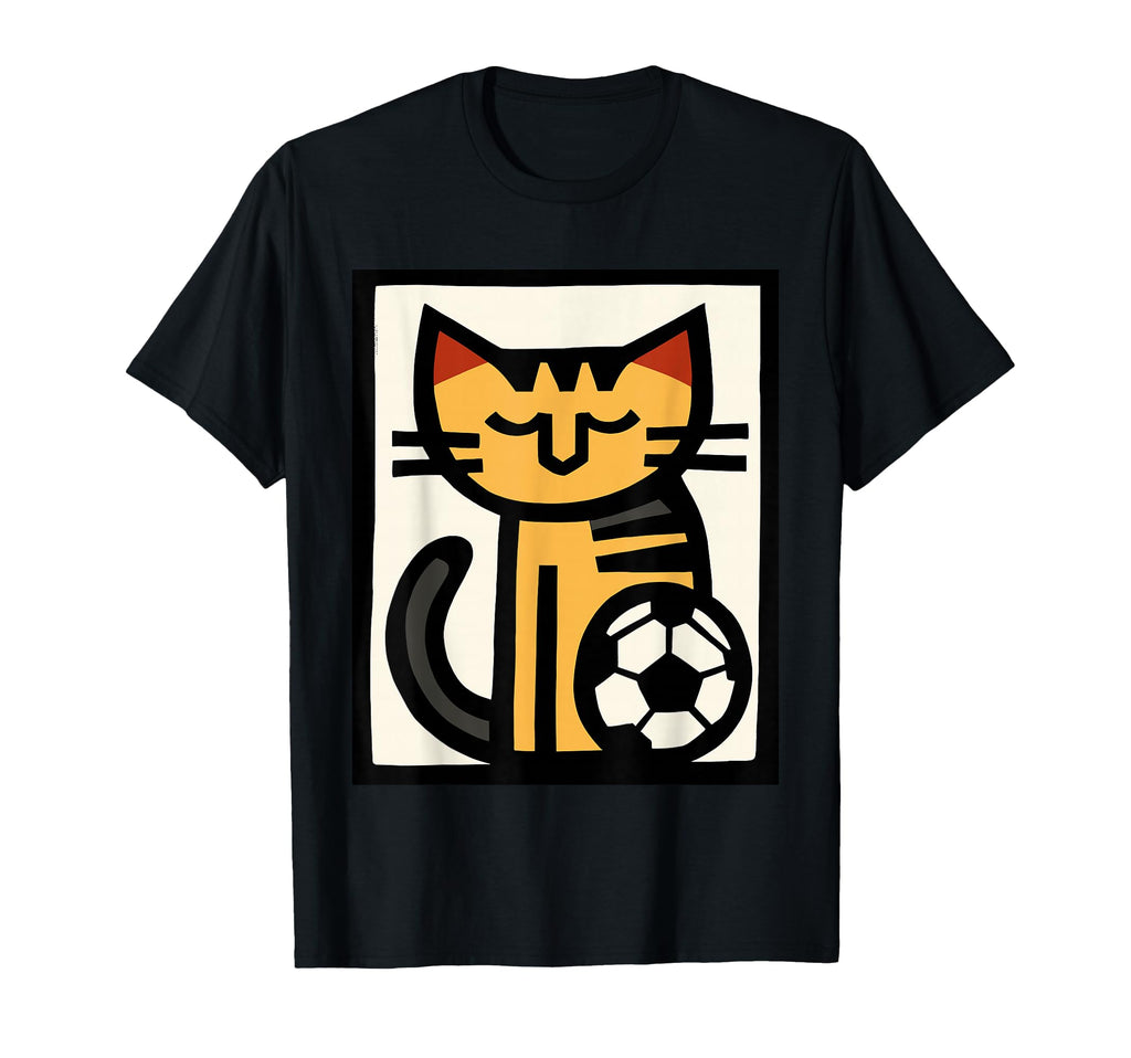 Soccer Cat Cartoon Sports Art T-Shirt - Minimalist Print Unisex - T-Shirt, Sweatshirt, Hoodie