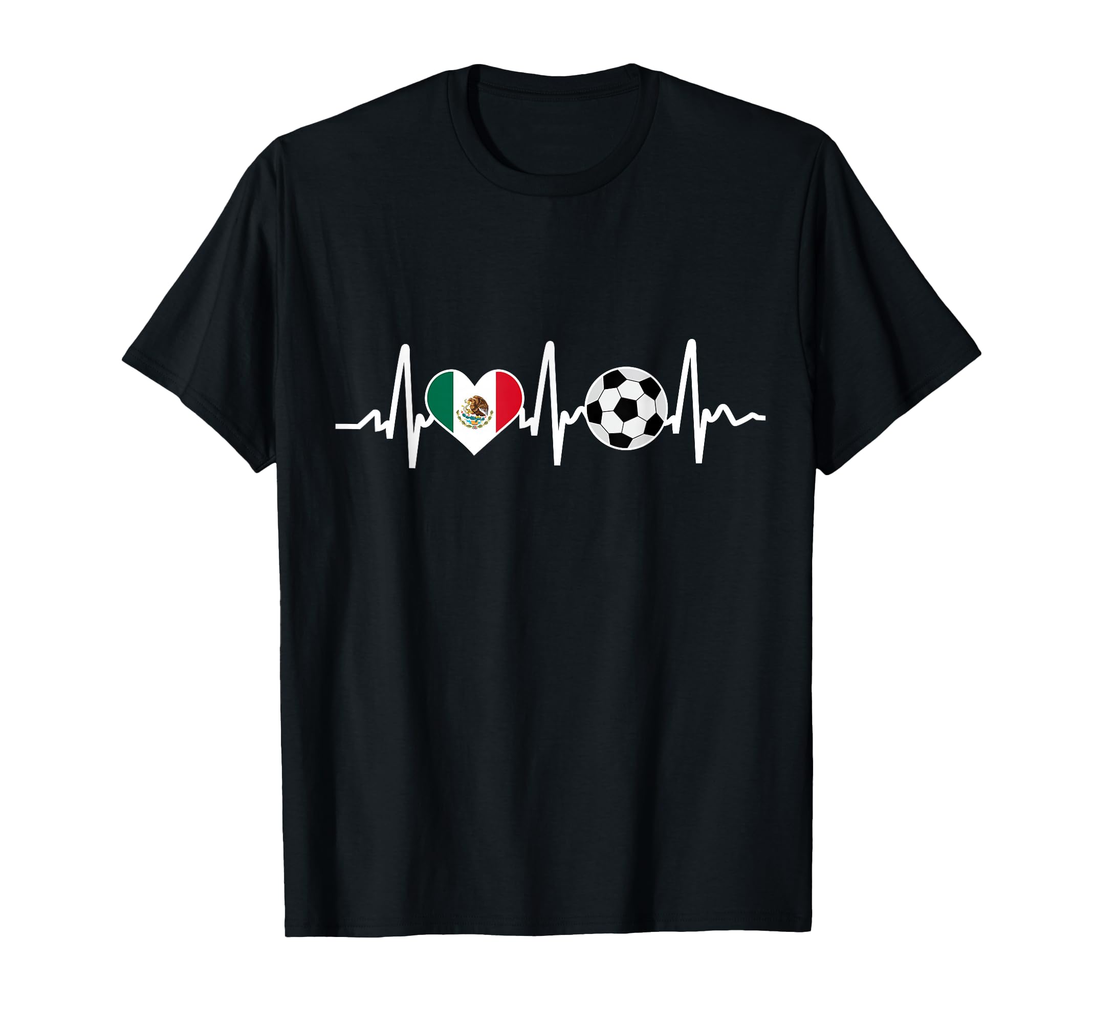 Mexico Flag Football Soccer Heartbeat T-Shirt - Trendy Graphic for Adults - T-Shirt, Sweatshirt, Hoodie