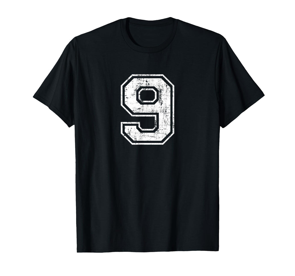 Number 9 Nine Distressed Sports T-Shirt - Unique Graphic for Adults - T-Shirt, Sweatshirt, Hoodie