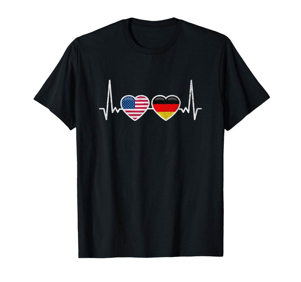 Germany Usa Heartbeat Flag T-Shirt - Casual Everyday Wear Men Women - T-Shirt, Sweatshirt, Hoodie