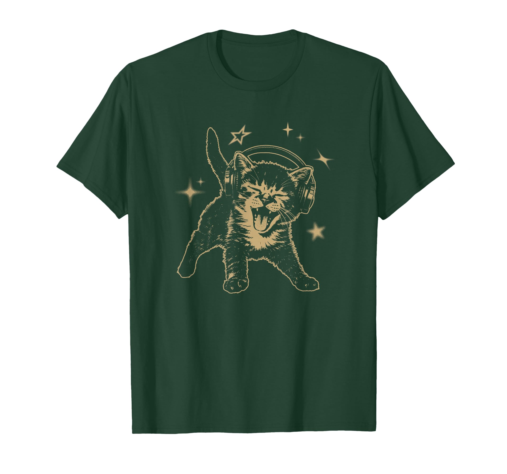 Cat Headphones Stars Grunge 90S Y2K T-Shirt - Unique Graphic for Adults - T-Shirt, Sweatshirt, Hoodie