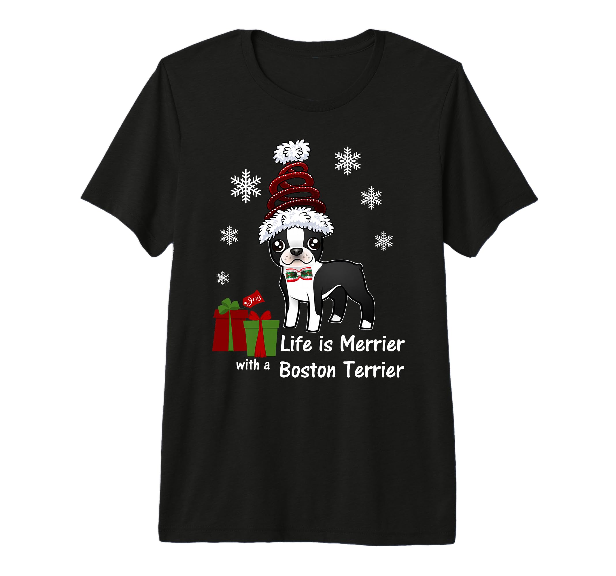 Funny Boston Terrier Life Is Merrier T-Shirt - Unique Graphic Men Women - T-Shirt, Sweatshirt, Hoodie