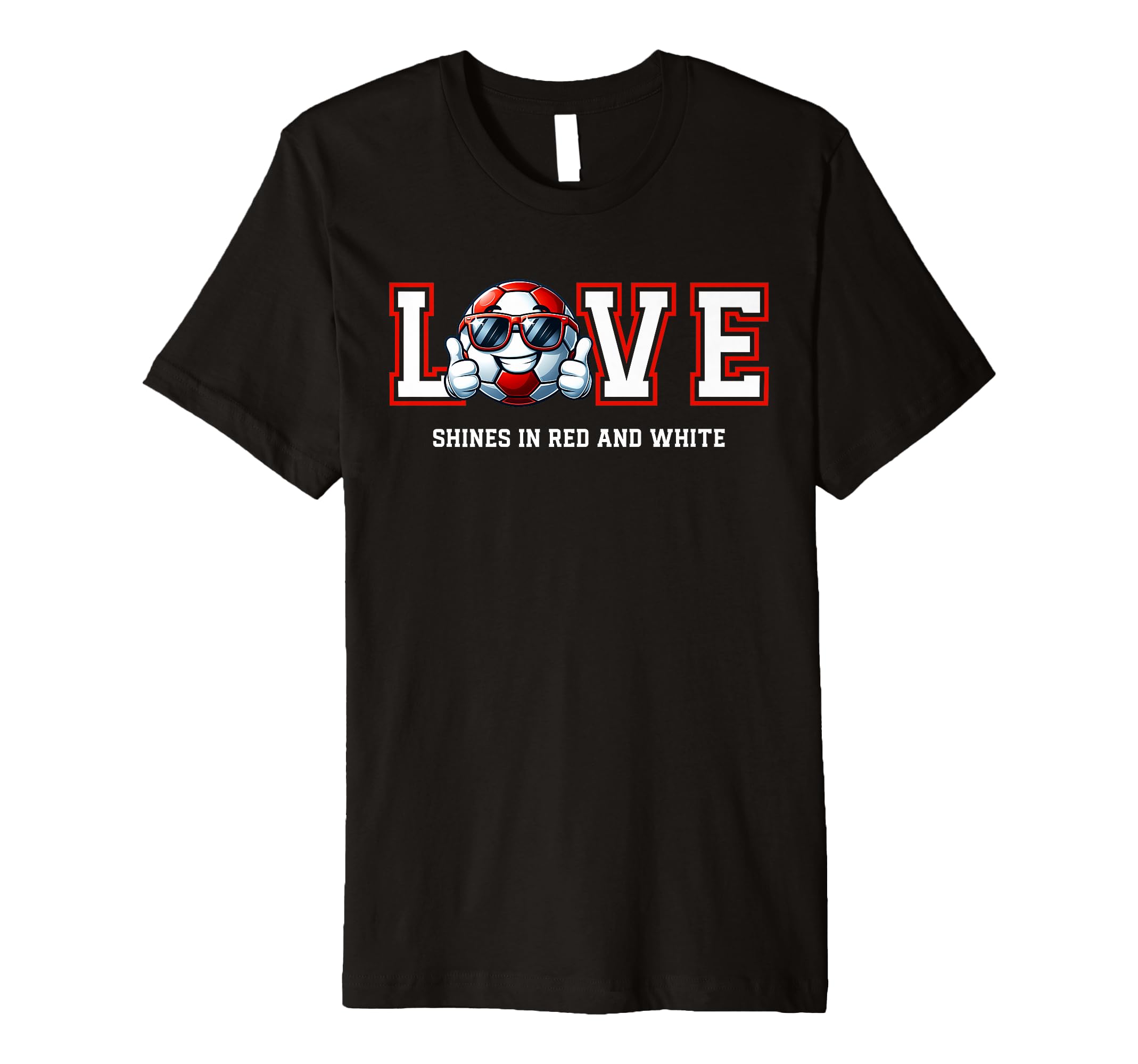 Cartoon Soccer Ball Red And White T-Shirt - Custom Art Print for Adults - T-Shirt, Sweatshirt, Hoodie