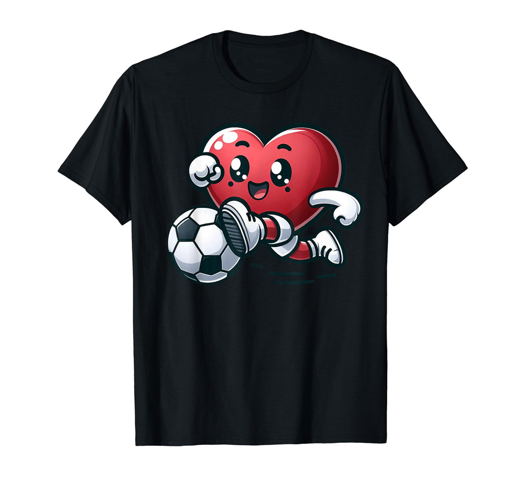Heart Playing Soccer And Happy Valentines T-Shirt - Unique Graphic Unisex - T-Shirt, Sweatshirt, Hoodie