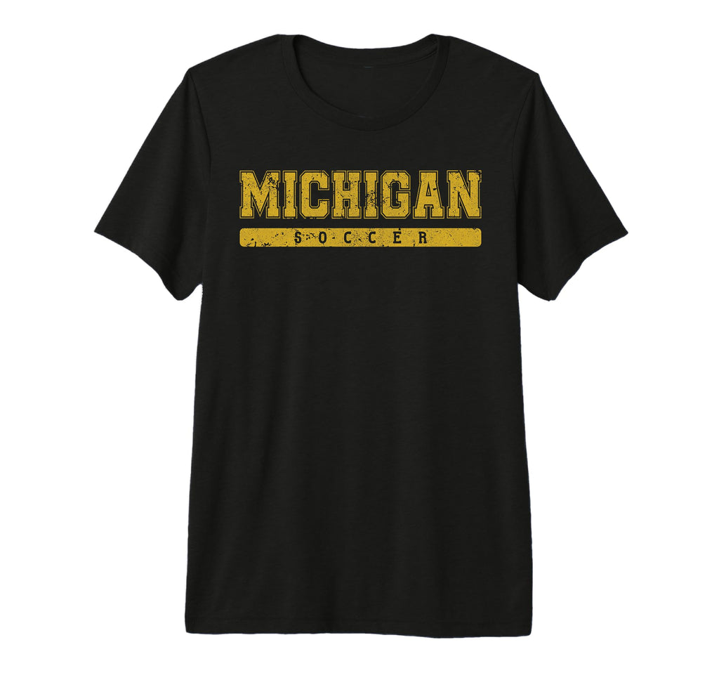 Michigan Soccer Yellow Text Tri Blend T-Shirt - Minimalist Print Unisex - T-Shirt, Sweatshirt, Hoodie