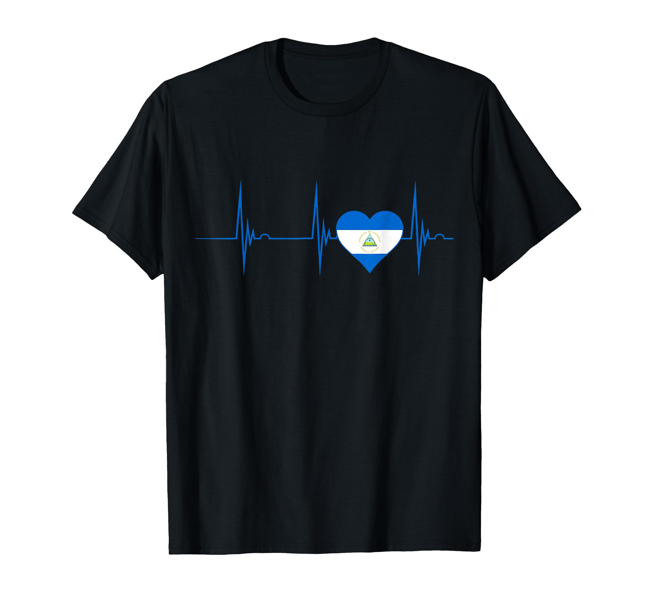 Nicaragua Flag Heartbeat Ekg T-Shirt - Casual Everyday Wear Men Women - T-Shirt, Sweatshirt, Hoodie