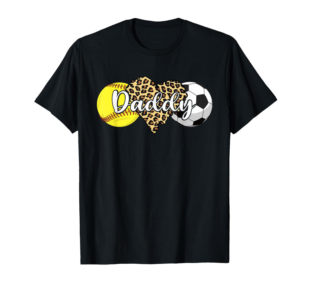 Daddy Softball Soccer Leopard Heart T-Shirt - Minimalist Print Men Women - T-Shirt, Sweatshirt, Hoodie