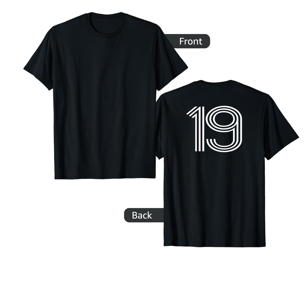 Number 19 Baseball Football Soccer Back T-Shirt - Graphic Print for Adults - T-Shirt, Sweatshirt, Hoodie
