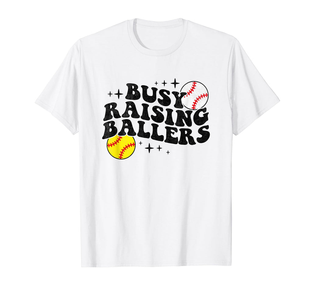 Busy Raising Ballers Softball Baseball Mama T-Shirt - Graphic Print Unisex - T-Shirt, Sweatshirt, Hoodie