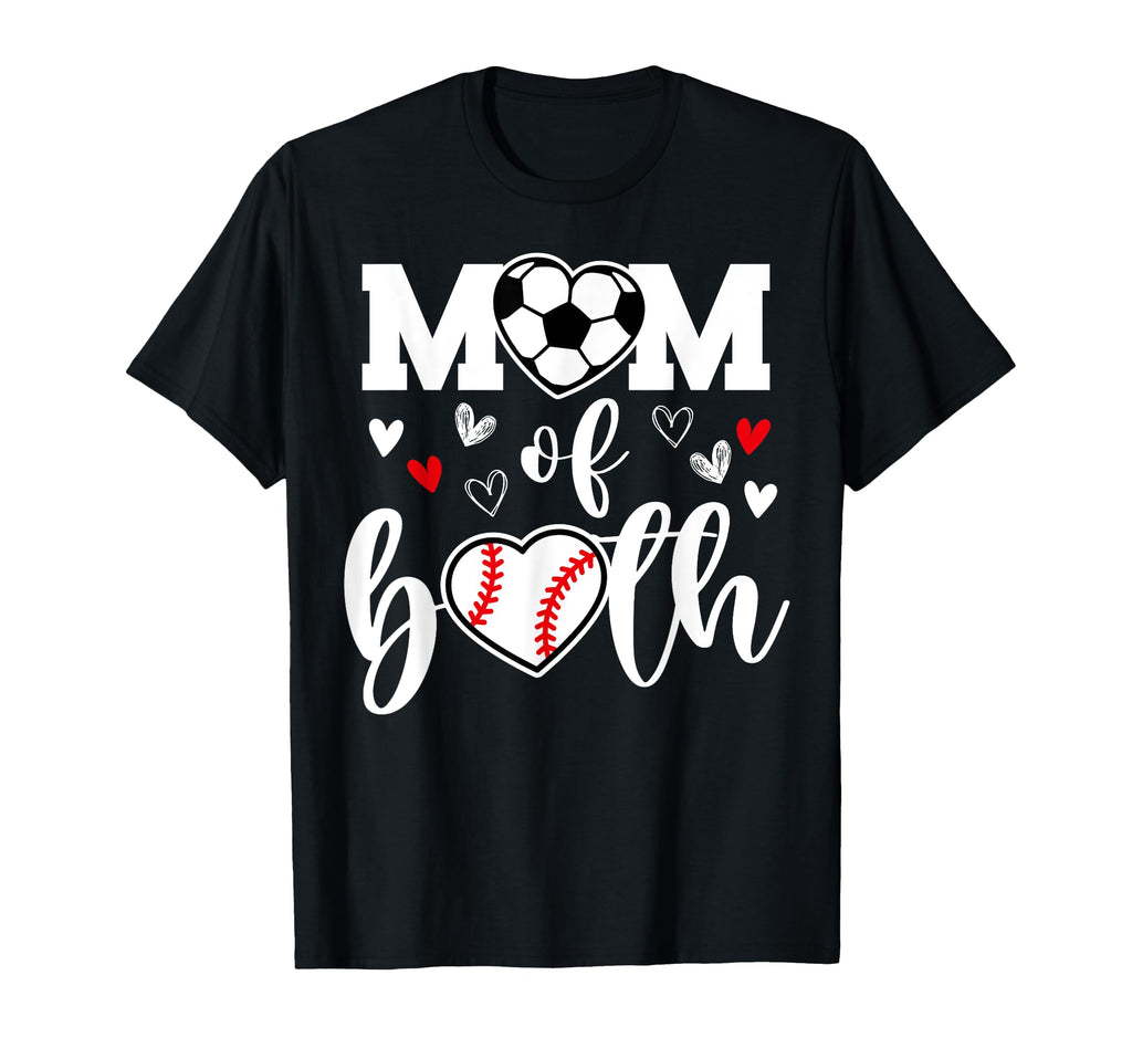 Mom Both Heart Soccer Baseball T-Shirt - Fun Novelty Design for Adults - T-Shirt, Sweatshirt, Hoodie