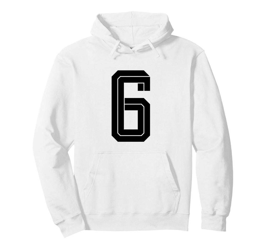 6 White Number 6 Sports Fan Soccer Hoodie - Trendy Graphic for Adults - T-Shirt, Sweatshirt, Hoodie