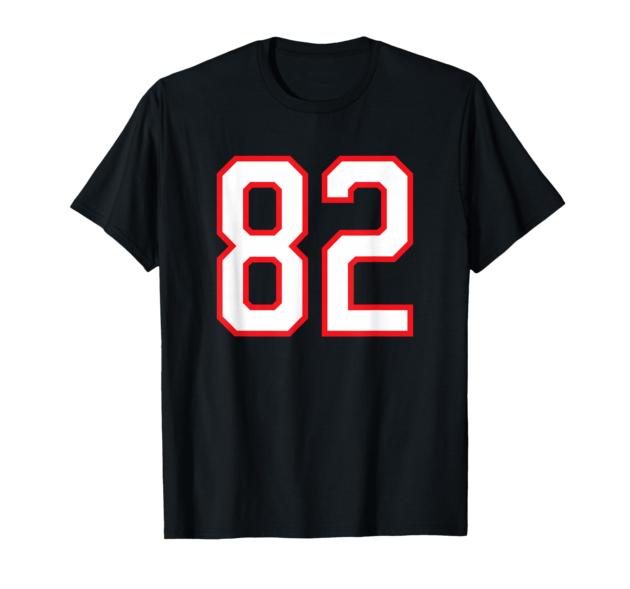 Number 82 White Red Sports Team T-Shirt - Fun Novelty Design for Adults - T-Shirt, Sweatshirt, Hoodie