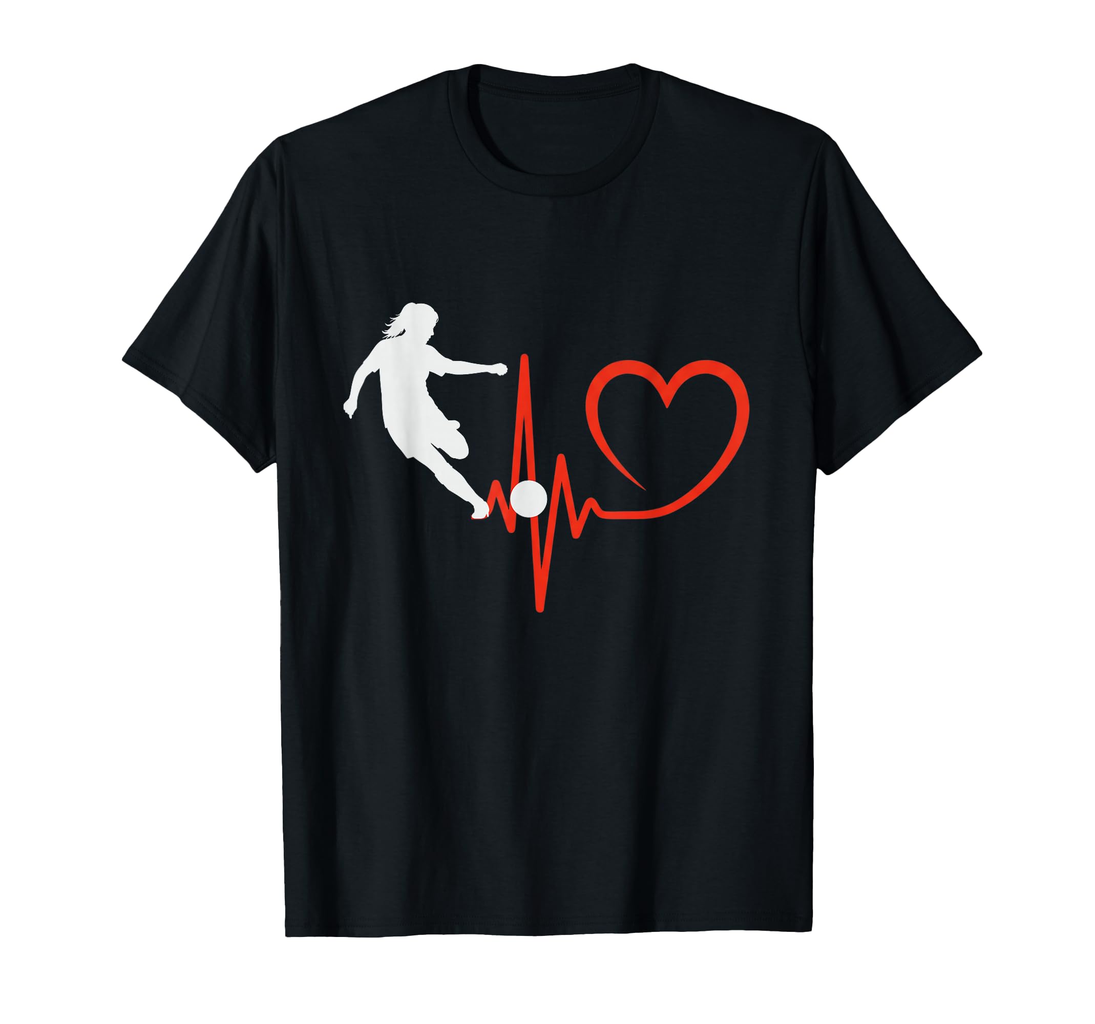 Soccer Heartbeat Female Player Kicking T-Shirt - Graphic Print Unisex - T-Shirt, Sweatshirt, Hoodie