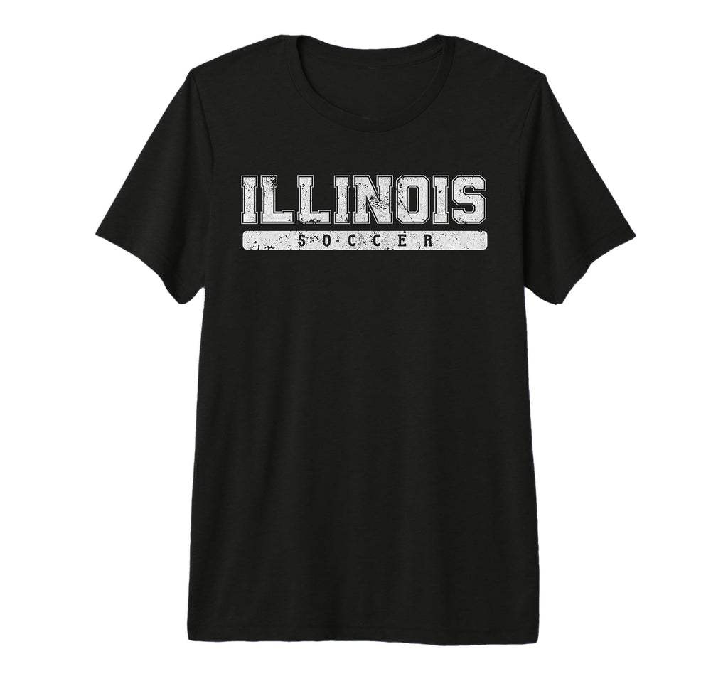 Illinois Soccer White Text Tri Blend T-Shirt - Minimalist Print Men Women - T-Shirt, Sweatshirt, Hoodie
