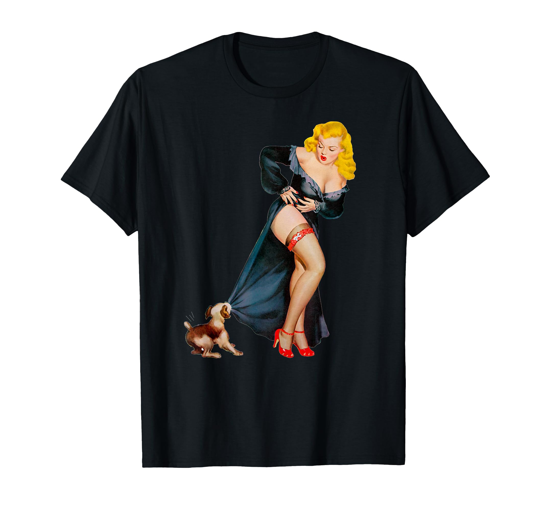 Hot Blonde Pin Up Lingerie Puppy Pinup T-Shirt - Unique Graphic Men Women - T-Shirt, Sweatshirt, Hoodie